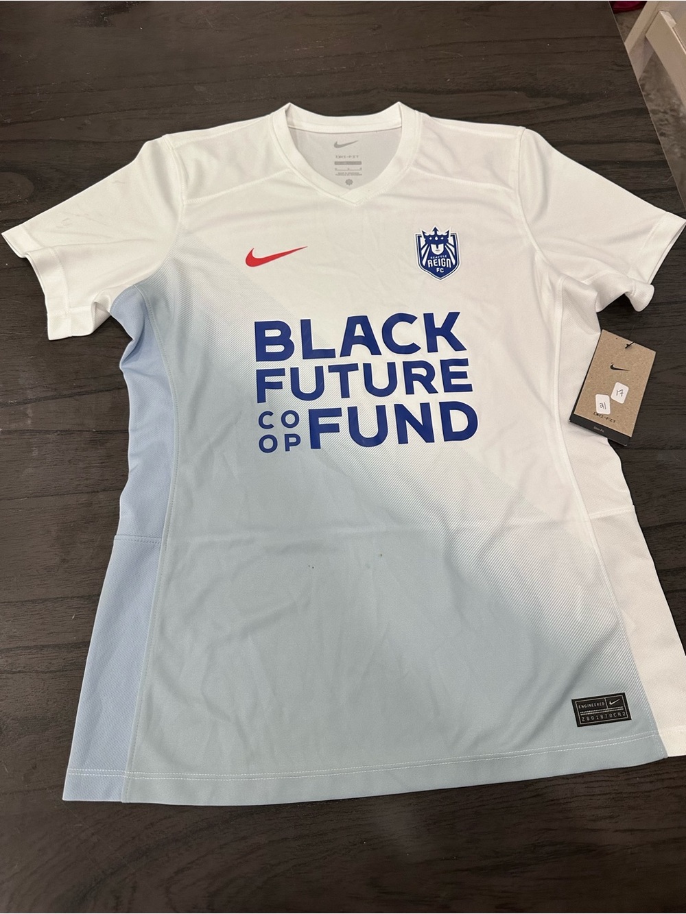 Nike Dri-FIT Reign FC Soccer Jersey Size M Black Future Co-Op Fund, spots in pic
